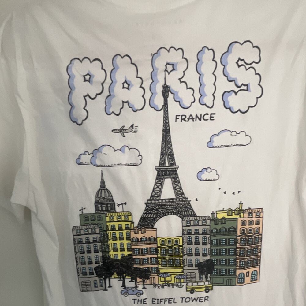 Aéropostale Men’s White Paris France Eiffel Tower Graphic Tee Crewneck S